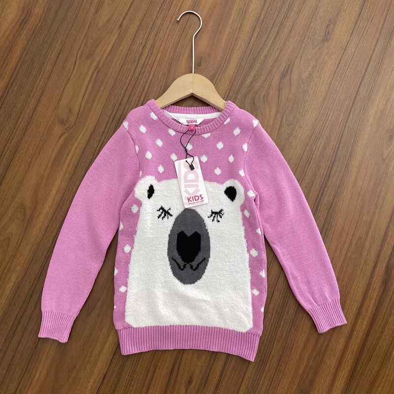 女童原单纯棉毛衣小中童圆领可爱棉线针织衫上衣春秋新款包邮