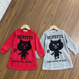 女童原单长袖连衣裙小中童圆领中长款可爱百搭卫衣裙春秋新款