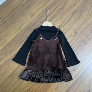 女童套装小中童吊带连衣裙亮闪长袖上衣两件套春秋款90-130cm