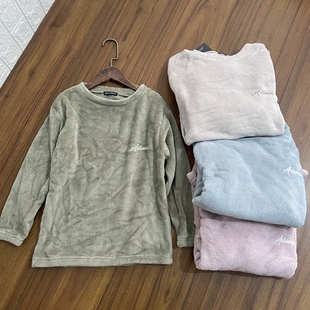 大童成人女款居家套装纯色简约款毛绒长袖上衣长裤秋冬款两件套