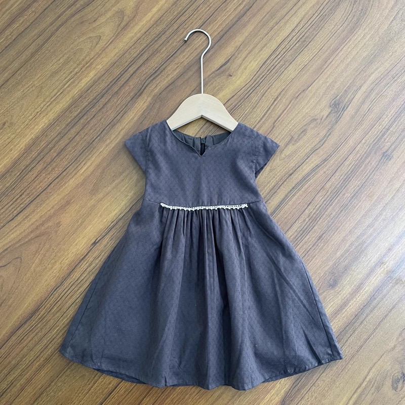 女童纯棉连衣裙小童圆领V领短袖淑女简约日系拉链裙子夏80-100cm