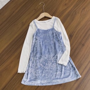 女童长袖连衣裙中大童白色长袖打底吊带两件套春秋100-160cm包邮