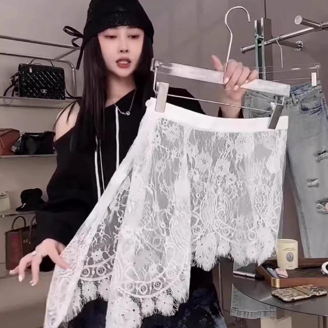 韩国蕾丝屁帘女2025新款叠穿高级感腰搭罩裙不规则斜边下摆半身裙图片