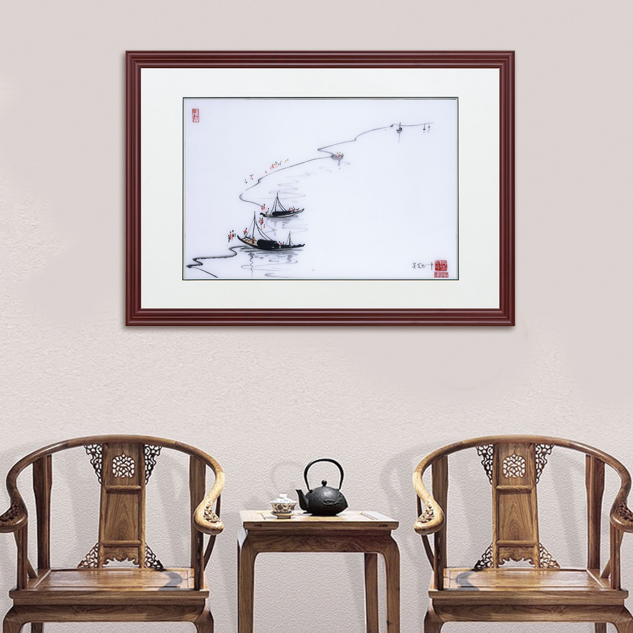 挂画装饰画客厅简约现代中国风新中式办公室墙画吴冠中水墨画苏绣