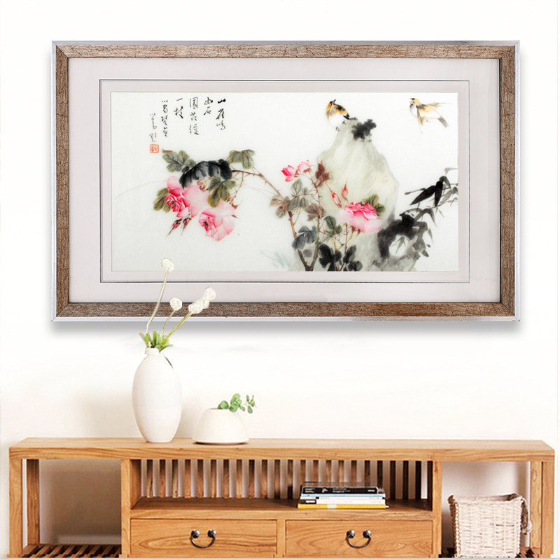 苏绣刺绣画纯手工卧室挂画中式装饰画餐厅墙画ins壁画花鸟画装饰