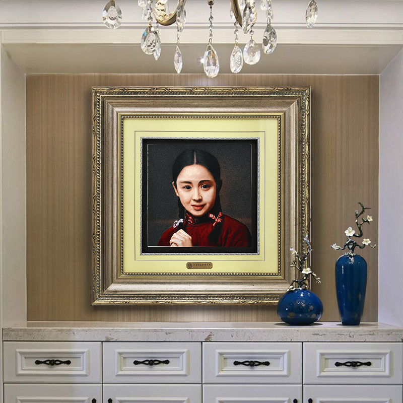 江南绣庄苏绣70x70装饰客厅画手工精品苏州刺绣成品少女