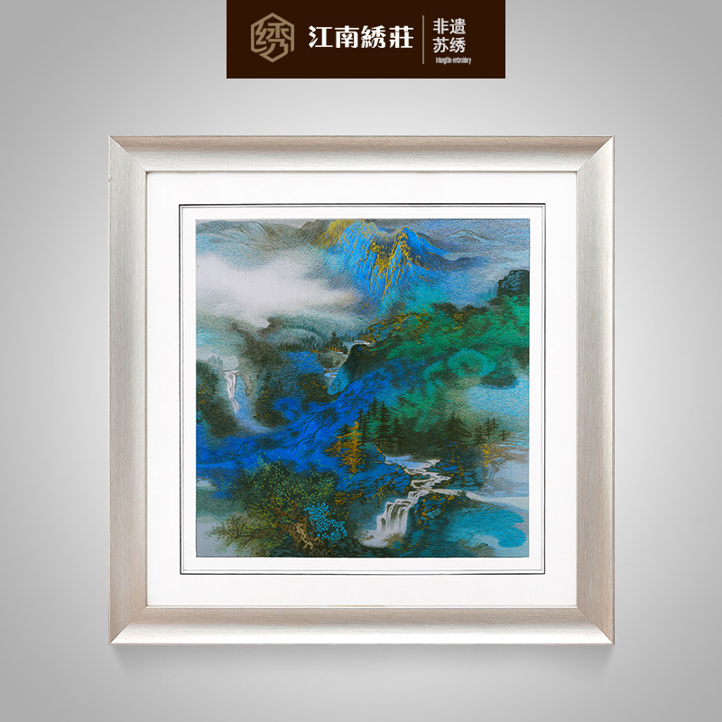 玄关挂画餐厅壁画山水画装饰画墙画装饰单幅刺绣画纯手工苏绣成品