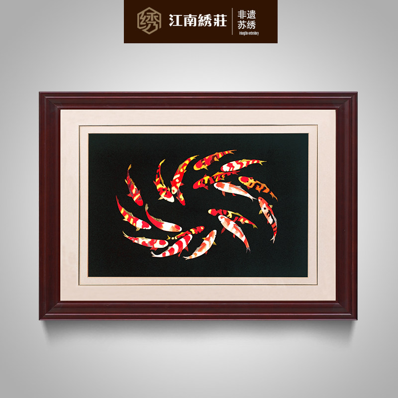 中式挂画中国风客厅样板房餐厅装饰画饭厅单幅现代中式荷花鲤鱼图