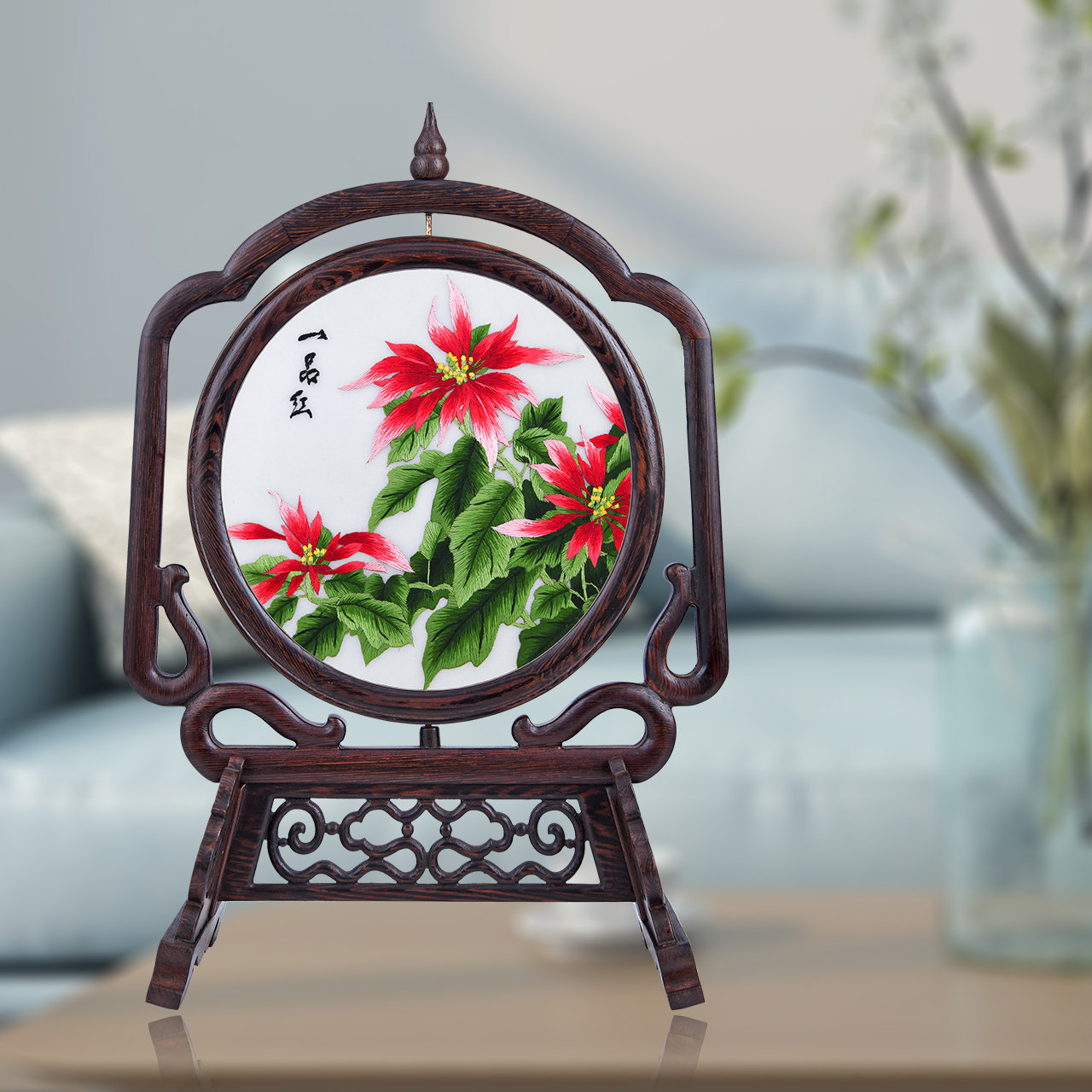 办公桌摆件办公室玄关装饰摆设中国特色礼品送老外纯手工双面刺绣