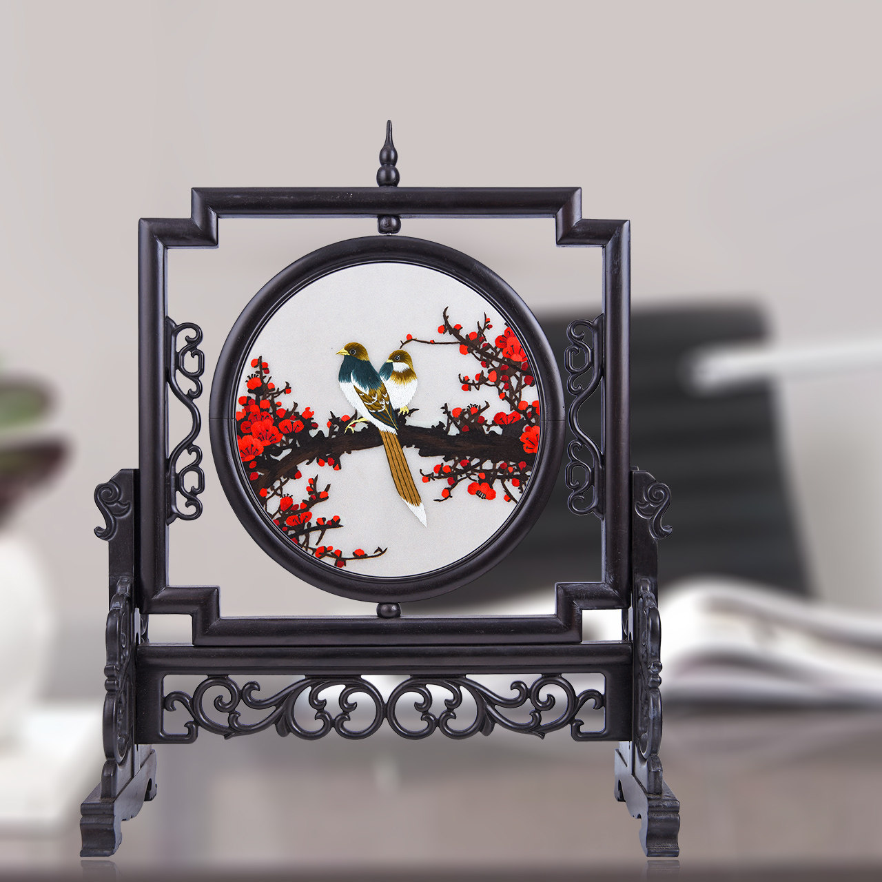 电视柜装饰品摆件客厅桌子摆设小饰品创意办公室工艺品苏绣双面绣