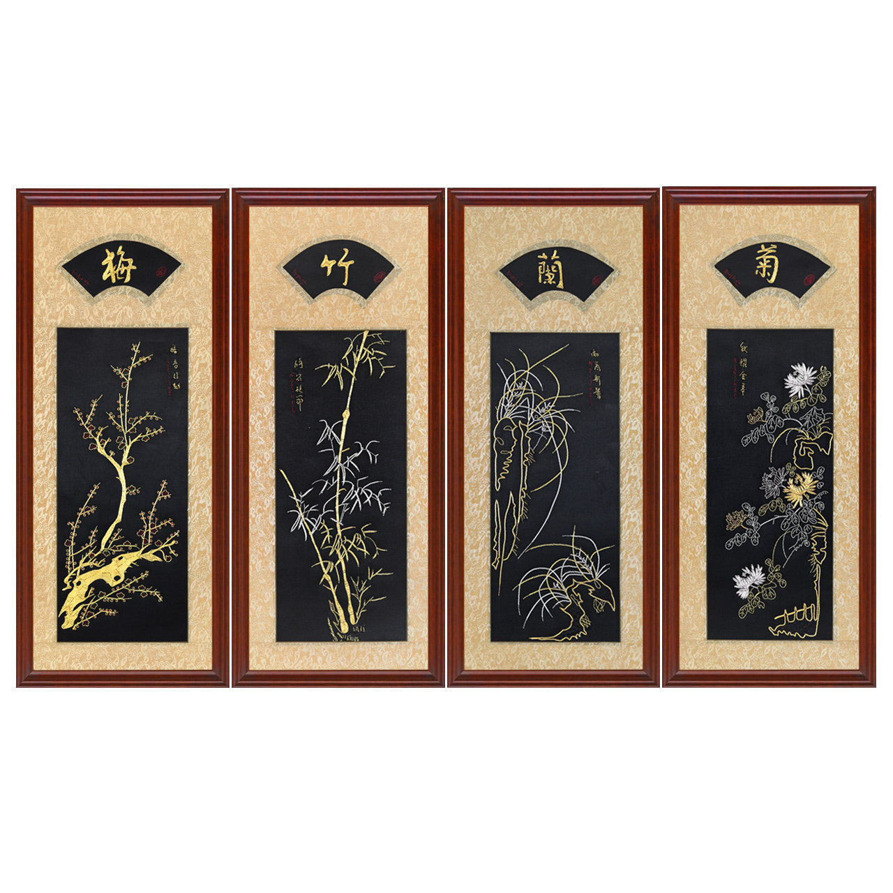 中式装饰画梅兰竹菊挂画客厅现代中式书房壁画苏绣手工刺绣盘金绣