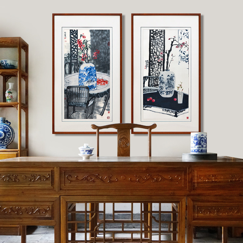画装饰挂画客厅过道新中式大气竖版玄关壁画书房装饰画苏绣水墨