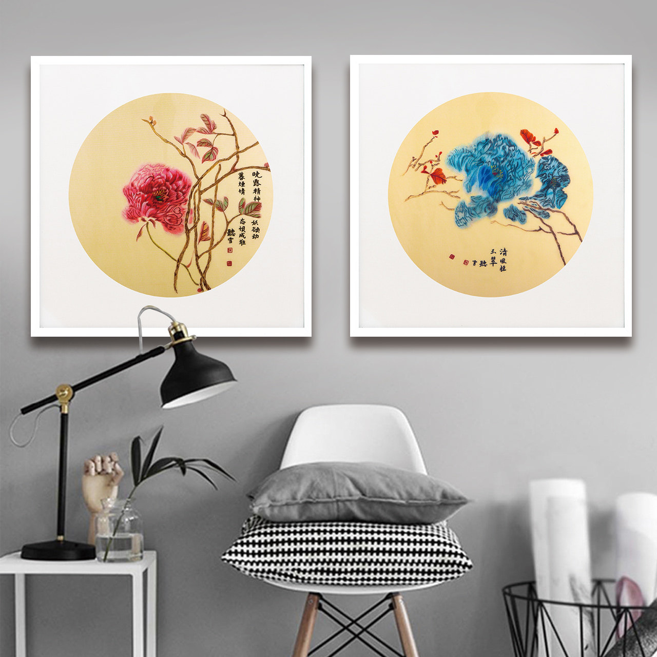 新中式挂画现代中式牡丹花装饰画客厅花开富贵玄关壁画书房画装饰