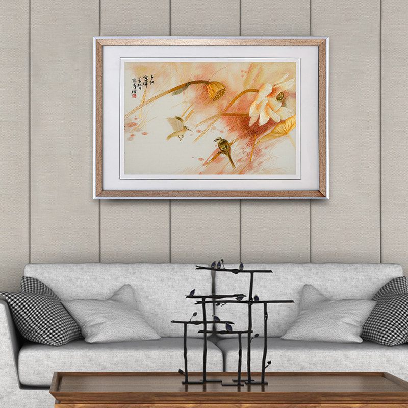 餐厅挂画现代中式装饰画水墨禅意中国风新中式刺绣挂墙画苏绣成品