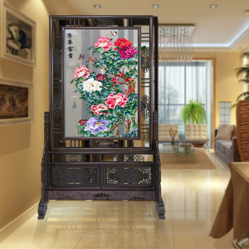 艺术品摆件复古客厅玄关装饰摆设创意富贵牡丹画开店送礼开业礼品