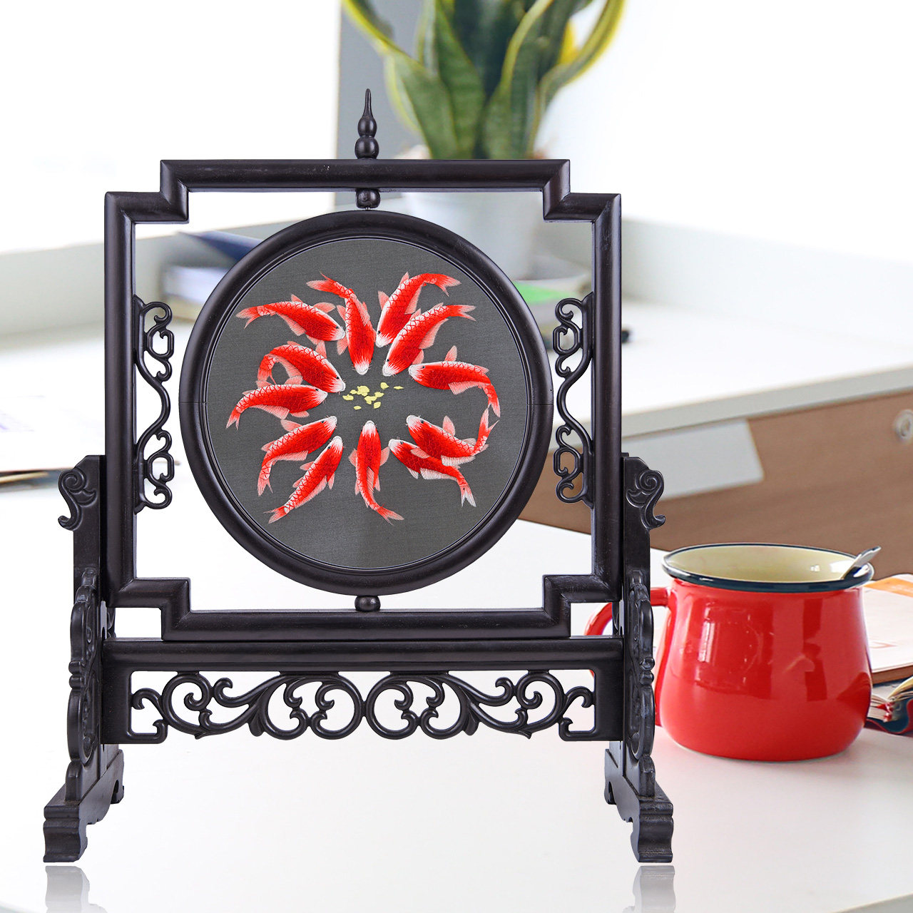 电视柜装饰品摆件客厅桌子摆设小饰品创意办公室工艺品苏绣双面绣