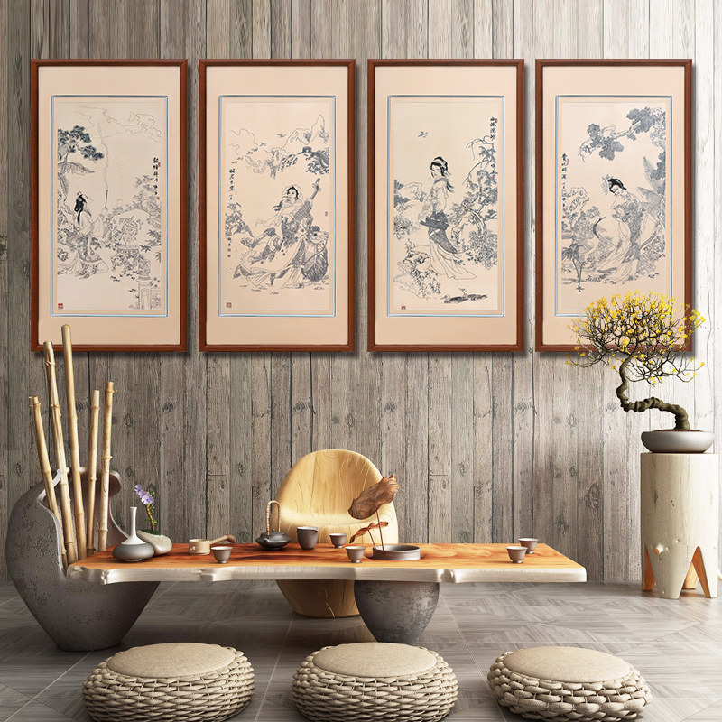 苏绣手工刺绣艺术画挂画简约现代个性创意美女书房装饰画组合墙画