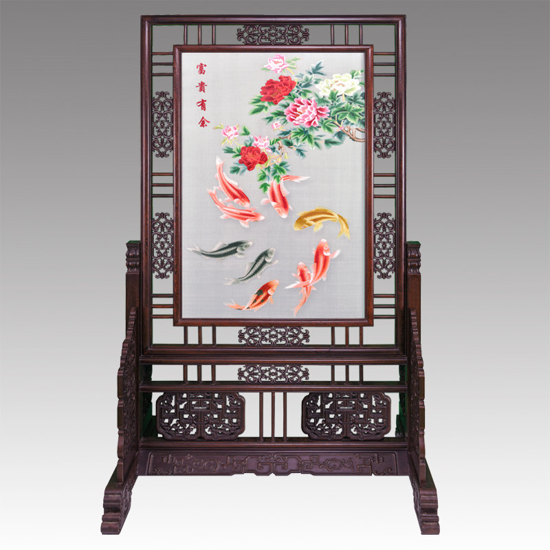 江南绣庄双面绣落地屏 玄关大厅苏绣摆件中国风开业礼品 富贵有余