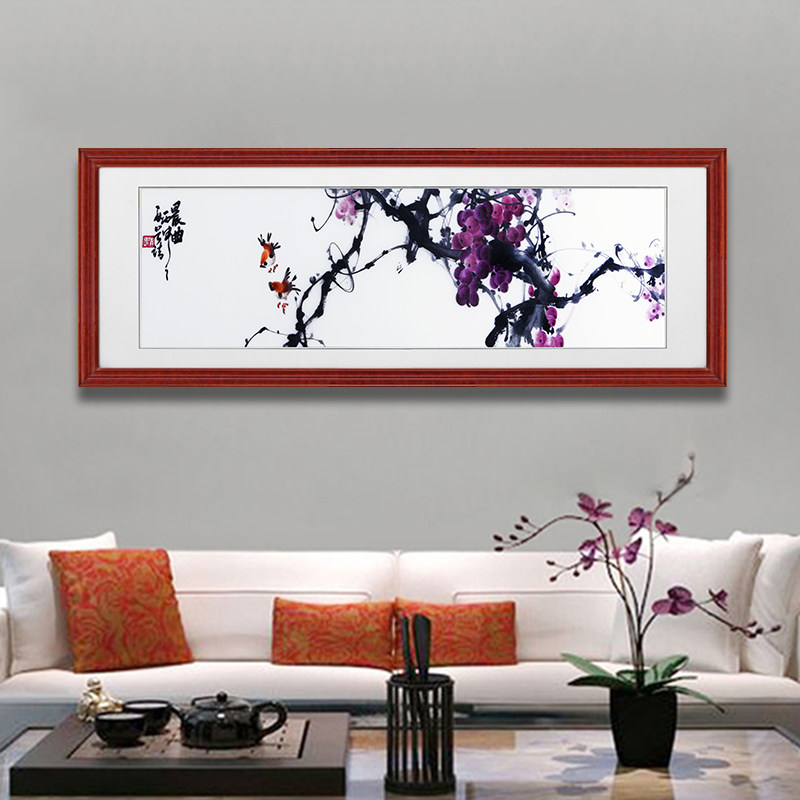 餐厅装饰画单幅创意个性苏绣成品挂画客厅中式纯手工中式壁画墙画