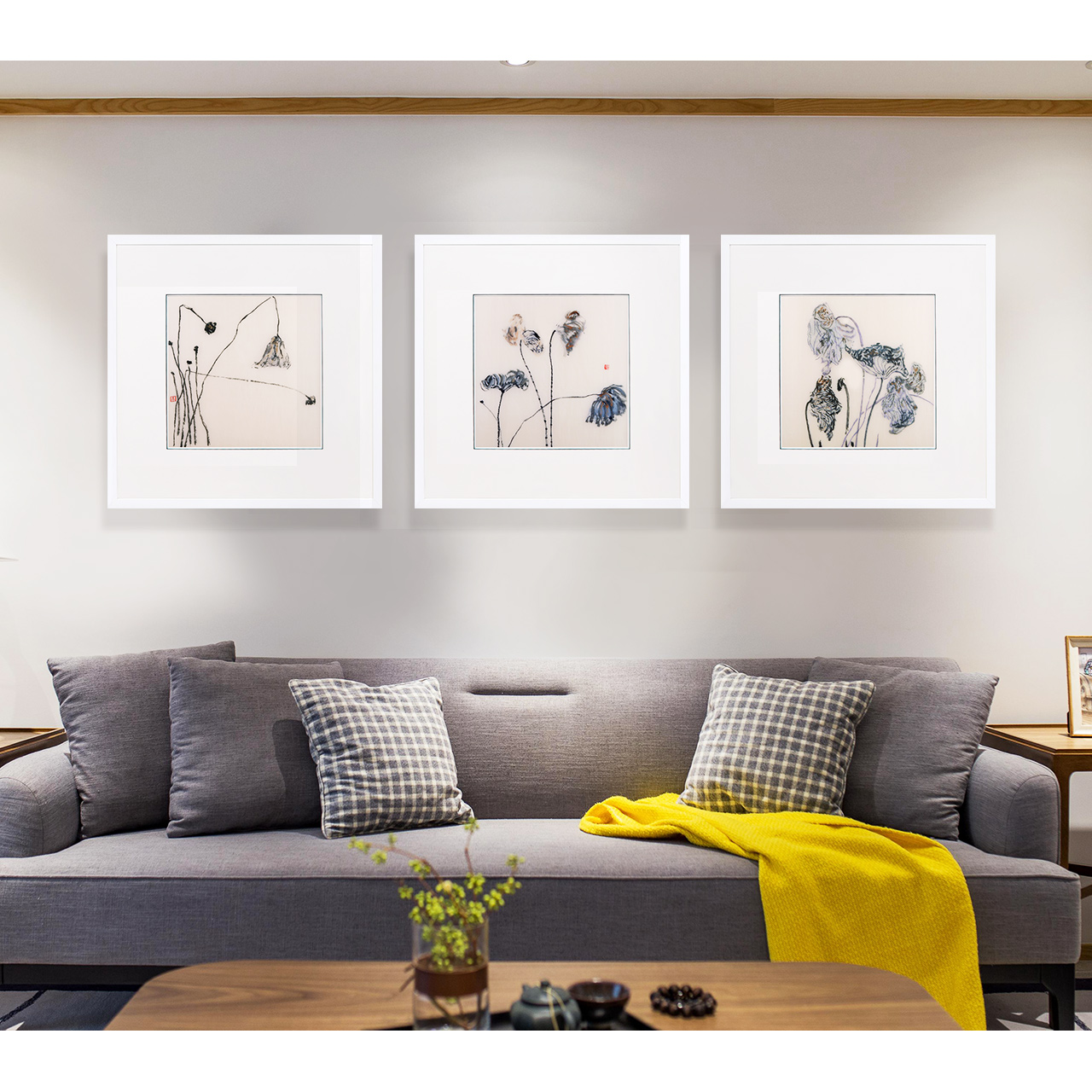 江南绣庄客厅沙发背景墙装饰画墙壁挂画简约现代新中式三联装饰画