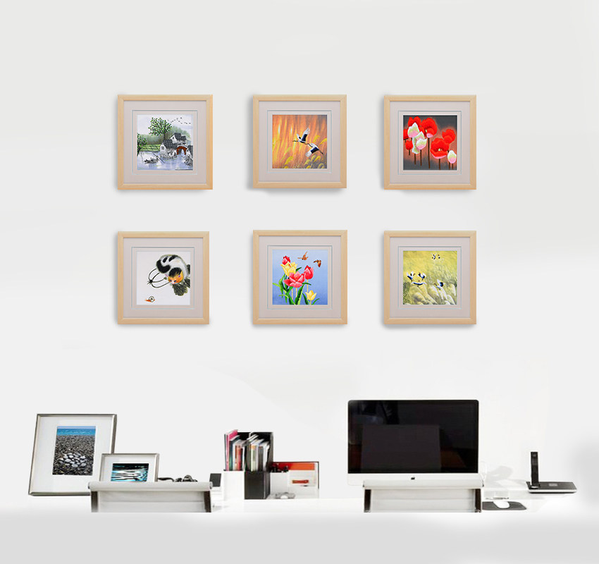 儿童装饰画三联画装饰挂画现代简约小壁画餐厅墙画刺绣画纯手工