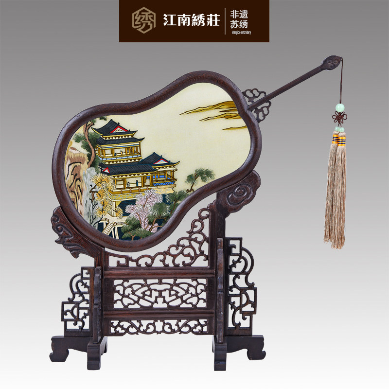 家居装饰卧室摆件创意现代房间装饰品中式屏风新中式刺绣苏绣成