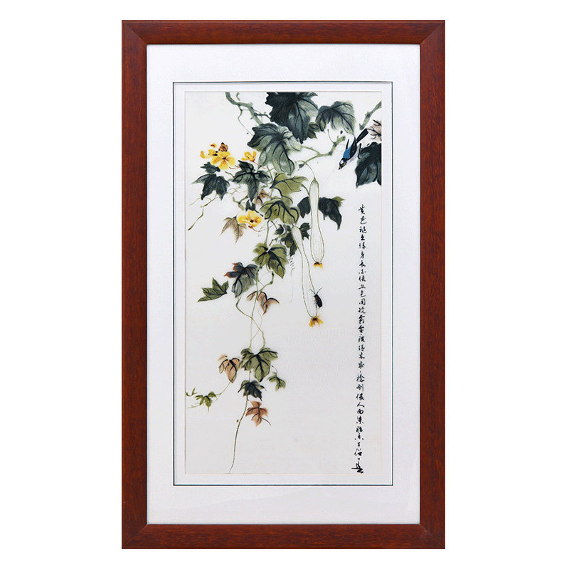 客厅装饰画沙发背景中国风壁画客厅挂画三联玄关壁画竖版手工刺绣