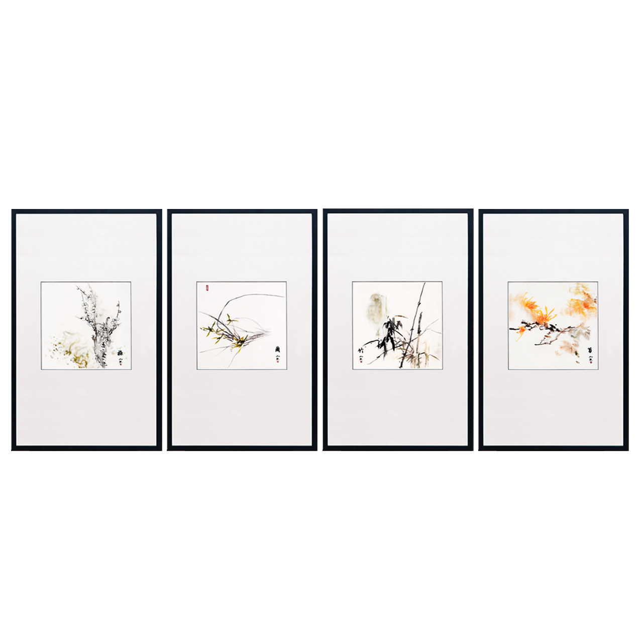 新中式装饰画禅意现代中式客厅玄关ins壁画梅兰竹菊挂画苏绣成品