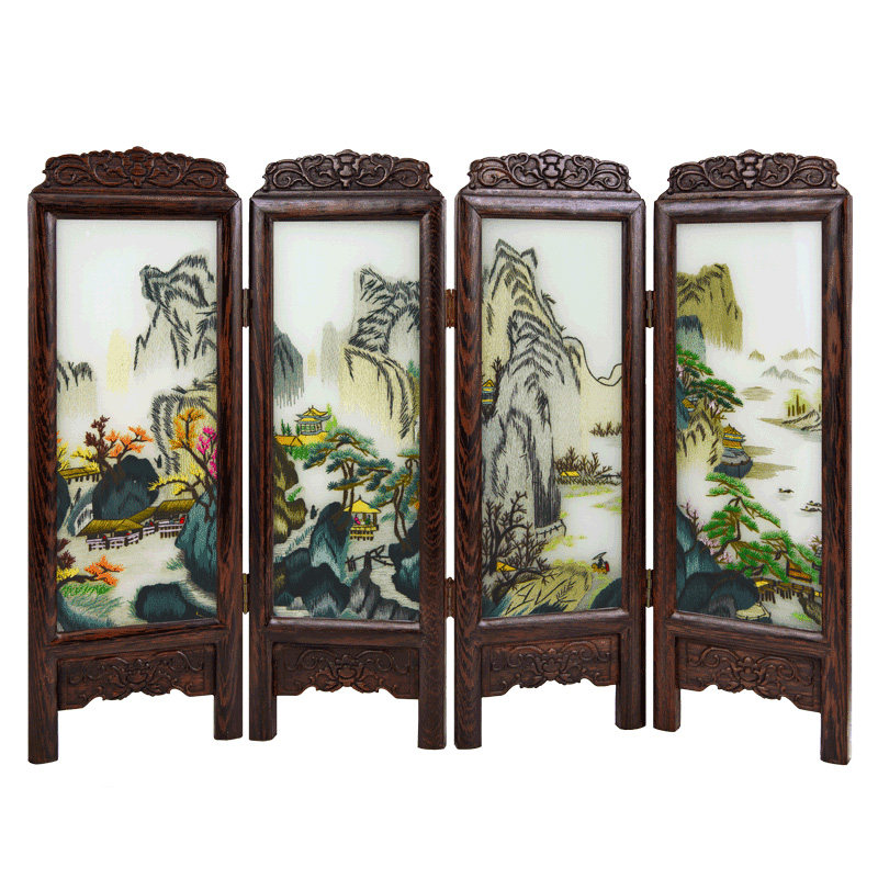 小屏风摆件桌面中国风中国民族风特色小礼品纪念品苏绣双面绣刺绣