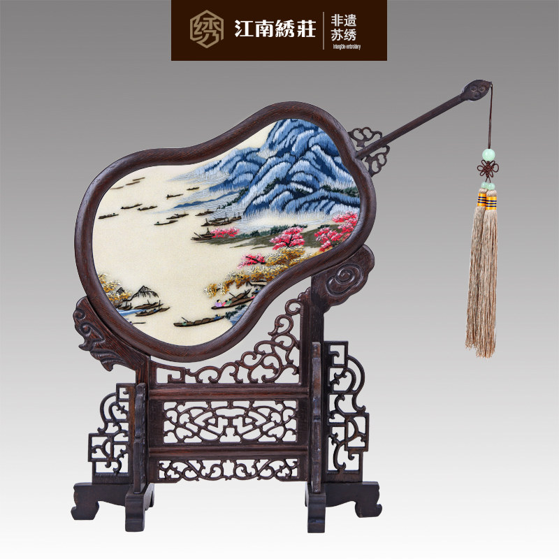 家居装饰卧室摆件创意现代房间装饰品中式屏风新中式刺绣苏绣成