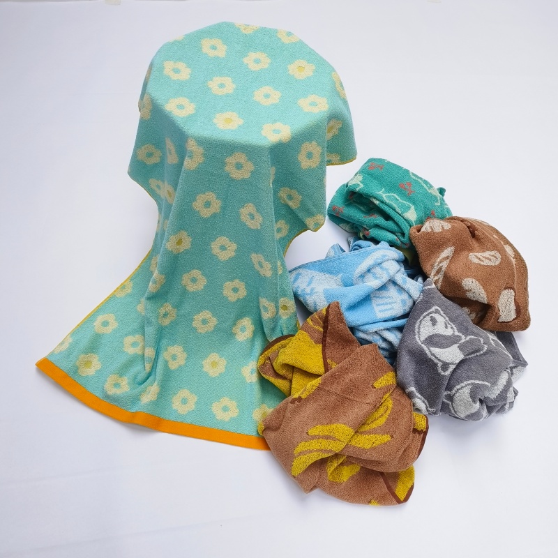 全棉双面毛圈卡通花色小浴巾色织家用大毛巾成人儿童通用柔软吸水