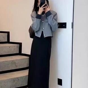 欧洲站秋冬穿搭一整套冷淡系女装盐系名媛桔梗西装半身裙职业套装