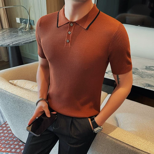 Летняя трикотажная футболка polo для отдыха, качественный ростомер, короткий рукав, в корейском стиле