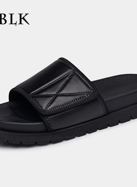 拖鞋男夏季真牛皮潮流运动外穿一字男士防滑防臭厚底休闲沙滩凉鞋
