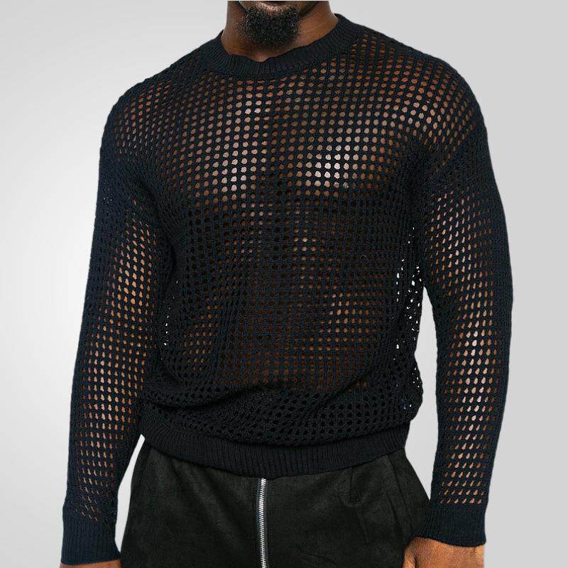 Sexy hollowed out men's knitted sweaters性感镂空男黑