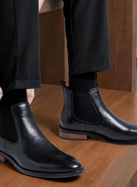 Black Leather Chelsea Boots for Men Business Ankle Boots皮鞋