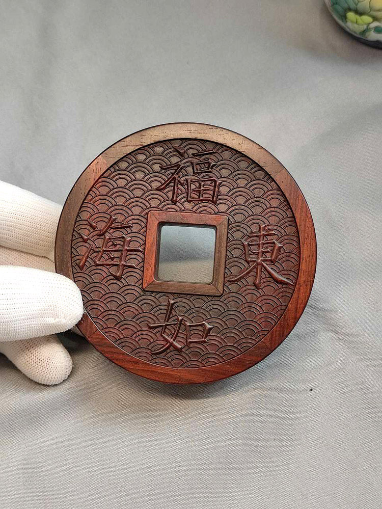 张圣林鸣虫盒 紫檀木大铜钱款四连格黄蛉盒 蛉虫盒 蛉子盒 大黄蛉