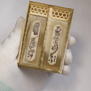 张圣林限量收藏款 全牛角嵌 牛骨雕花双格朝天窗大 黄蛉盒 蛉子盒