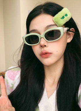 jennie同款gm联名墨镜椭圆猫眼绿色高级感女方圆脸太阳镜可换配饰