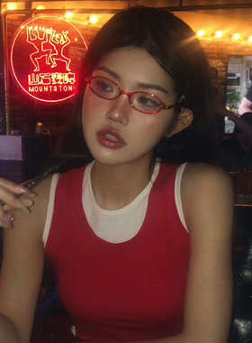 复古小方框Y2K红色框COS二次元眼镜素颜女近视度数平光镜框高智感