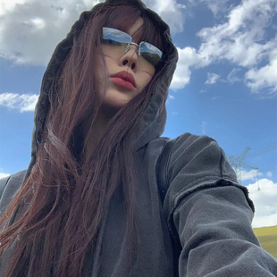 拽姐太阳眼镜 2K千禧辣妹复古无框飞行员墨镜高级感ins凹造型个性