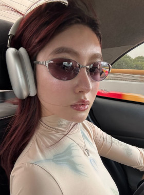 欧美金属复古紫红色猫眼墨镜