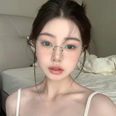 复古纯欲金色无框切边方形女素颜眼镜Y2K可配度数近视镜框清冷感