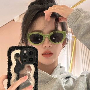 韩版 遮阳太阳镜 辣妹绿色猫眼墨镜女小脸时髦凹造型高级感早春新品