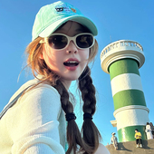 复古高级感曲面屏设计猫眼白色框墨镜女款 防紫外线方圆脸太阳眼镜