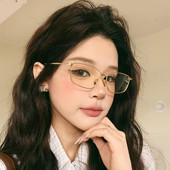 超轻金丝眼镜女高级感轻奢风可配度数防蓝光抗疲劳方形素颜眼镜架