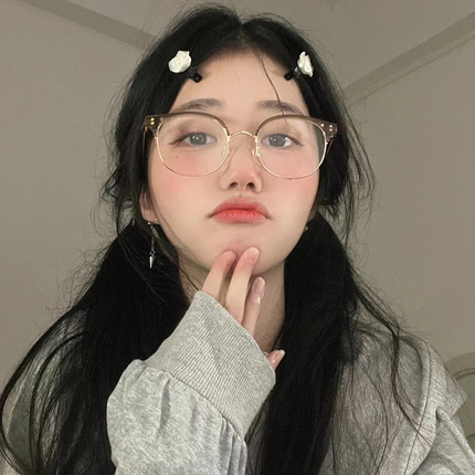 Retro eyebrows myopia female tea color half -frame anti -blue optical plain optical mirror is thin