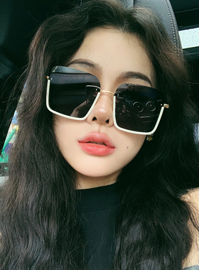 高级感女款白色半框防晒墨镜方形圆脸显脸瘦防紫外线个性太阳镜潮