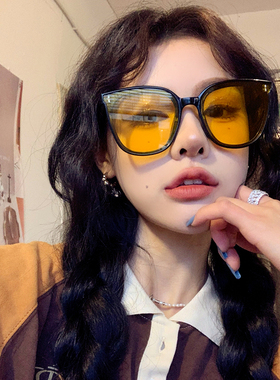 GM黄色黑框男士墨镜开车高级感潮夜视防紫外线凹造型女款太阳眼镜