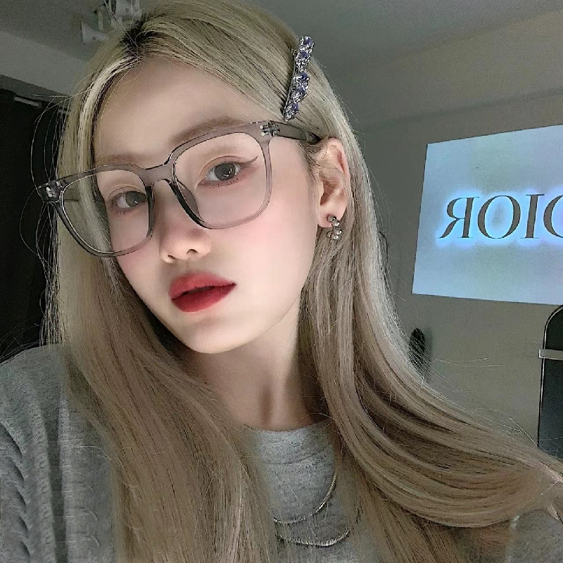 透明灰色素颜显瘦眼镜女款方框ins防蓝光近视眼睛配有度数眼镜架